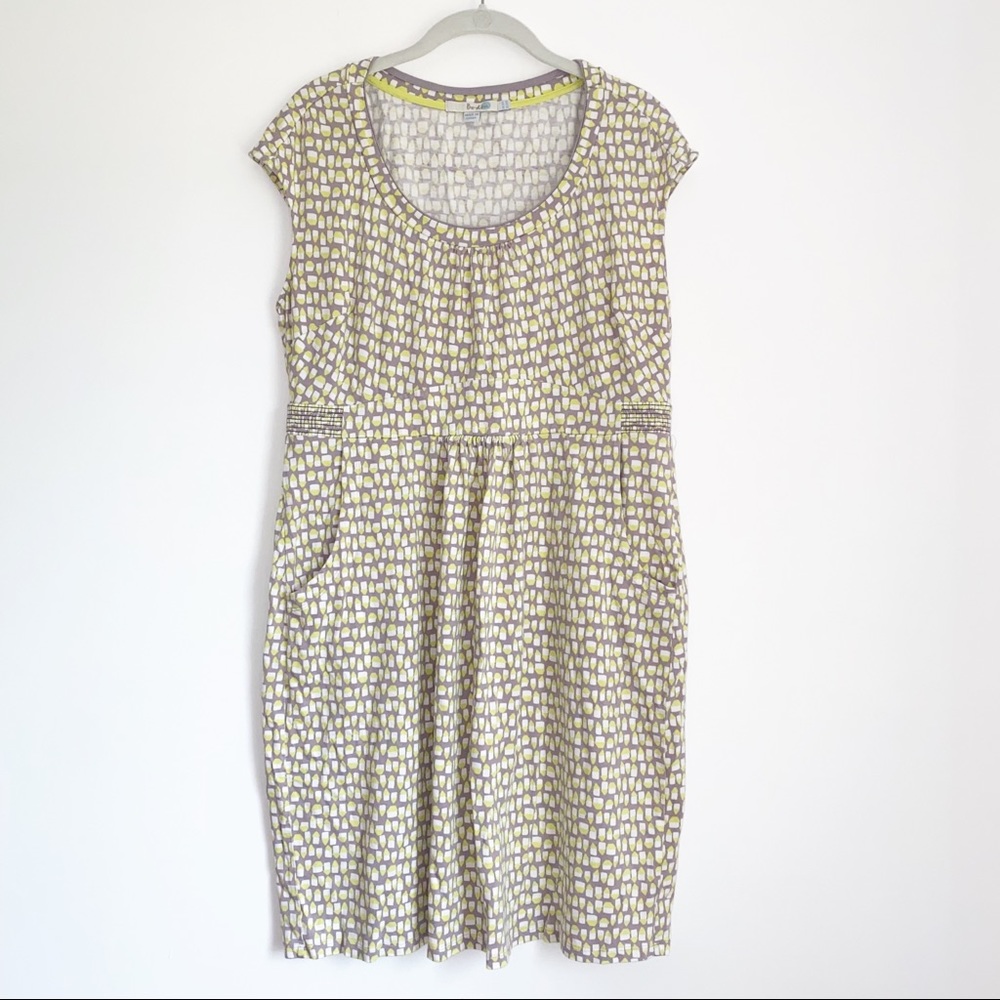Boden Knit Dress Tan With Off-white and Chartreuse Houses Size 12